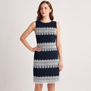 Karl Lagerfeld Paris Navy White Lace Sheath Dress Size 6 Cocktail Evening